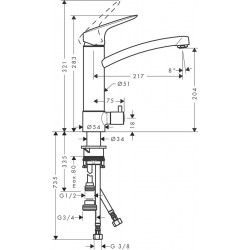 Hansgrohe Einhebel-Küchenmischer Spültischmischer mit Geräteabsperrventil Logis M31 SPTM 220 GAV 1j Chrom 71834000