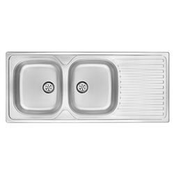 Küchenspülen & Spülbecken-Deante Techno Stahlspüle mit 2-Becken Ausgussbecken und Abtropffläche