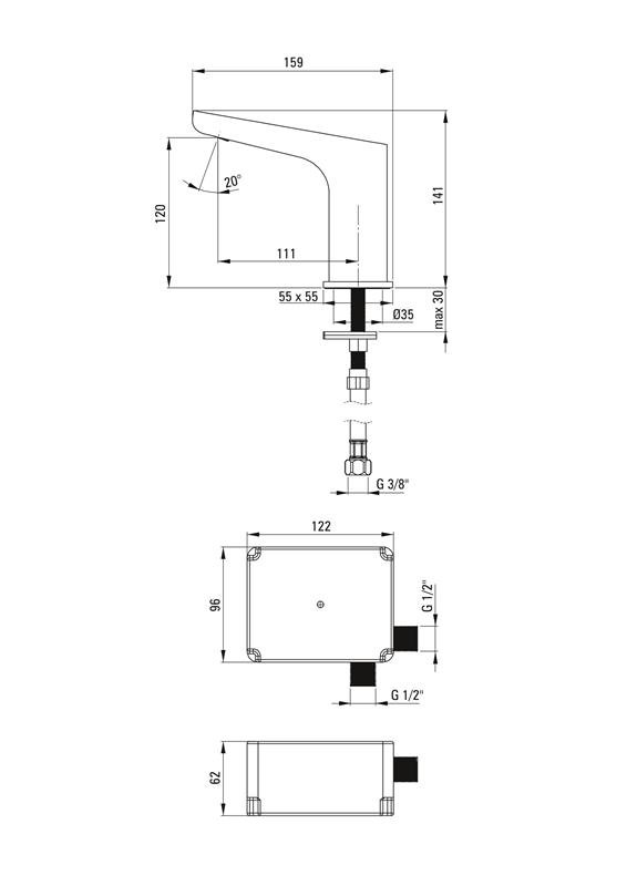 Detail-Deante Hiacynt Badezimmer Berührungslose Waschbeckenarmatur ohne Temperaturregulierung (6xAA Batterien), BQH_028R