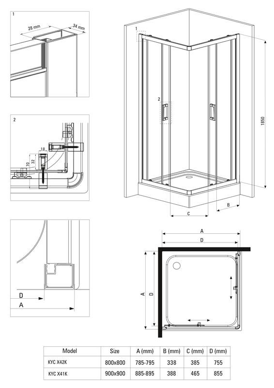 Detail-Deante Funkia Badezimmer Duschkabinen - Quadratische und rechteckige Quadratt-Duschkabine, 80x80 cm KYC_642K