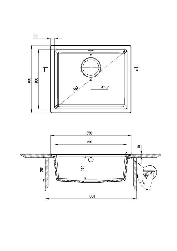 Detail-Deante Corda Flächenbündiges Aufsatz-Granitspülbecken für 60 cm Schrank - ZQA_G10F