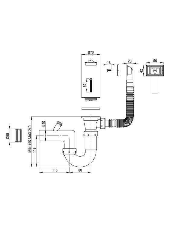 Detail-Deante Siphons für Stahl-Aufsatzspülbecken, 1-Becken (Modell ZXY_9923)