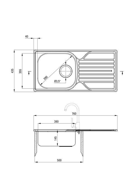 Detail-Deante Legato Stahlspüle für einen 50 cm Schrank mit Abtropffläche und 3,5