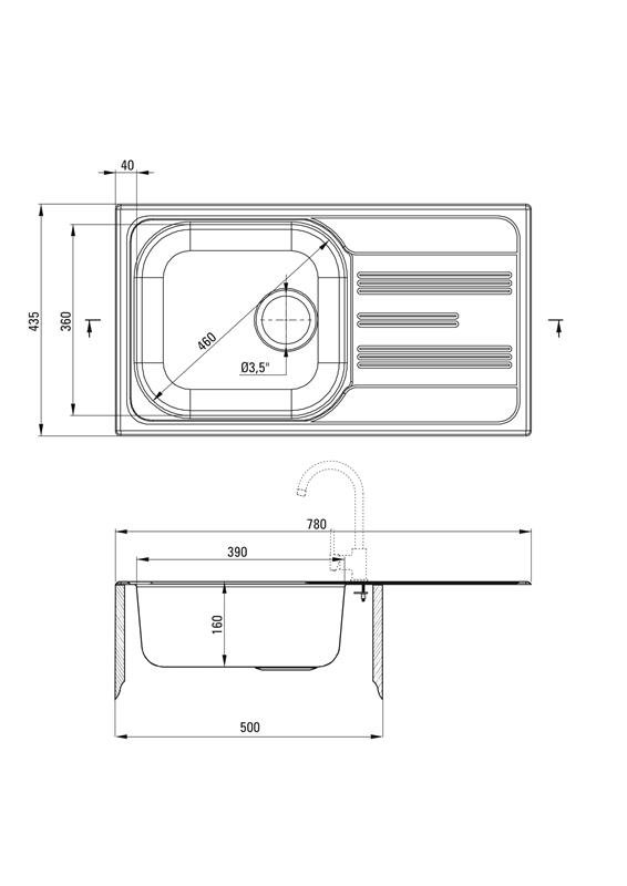 Detail-Deante Xylo Stahlspüle für 50 cm Schrank, 1-Becken mit Abtropffläche