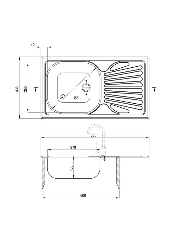 Detail-Deante Techno Einbauspüle aus Edelstahl für 50 cm Schrank, 1-Becken Ausgussbecken mit Abtropffläche - ZMU_0110