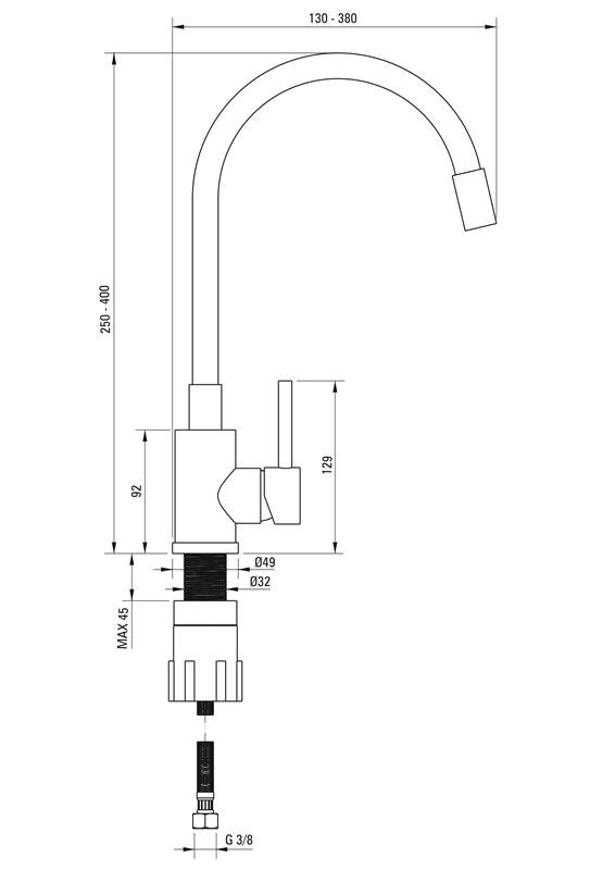 Detail-Deante Luno Stehende Armatur für die Küche mit flexiblem Auslauf, Modell BOC_N72M